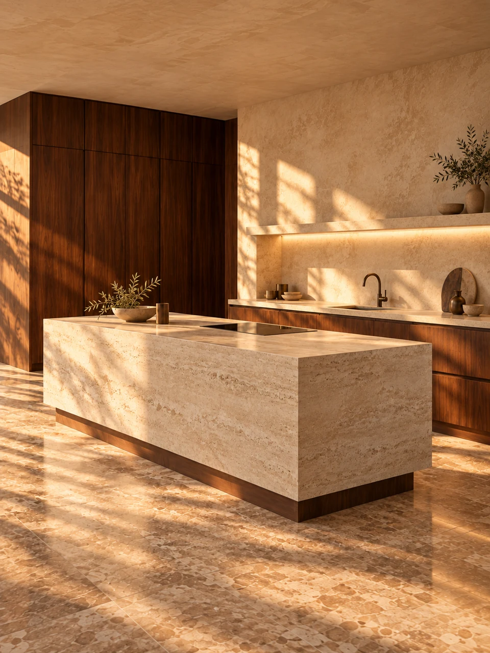 Encuadre vertical de la cocina conceptual con la isla completa